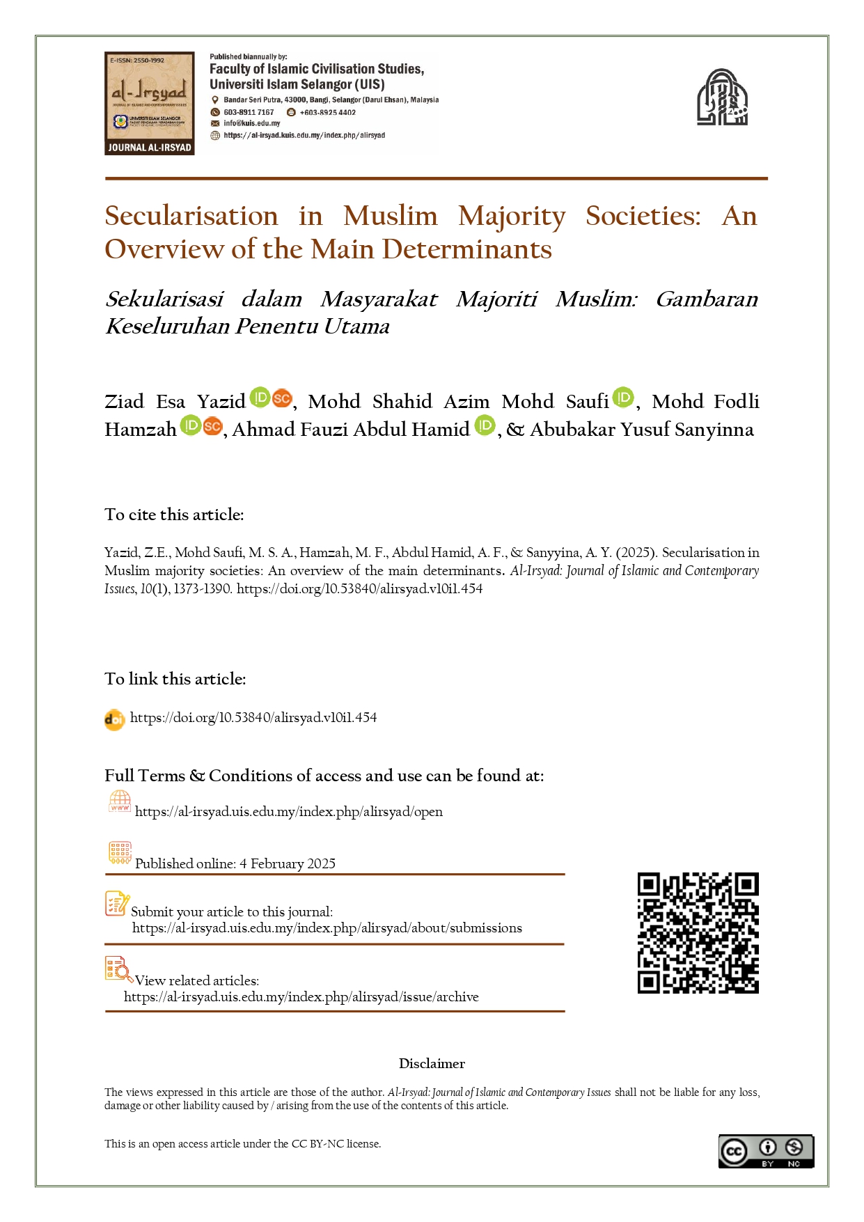 Secularisation in Muslim Majority Societies: An Overview of the Main Determinants